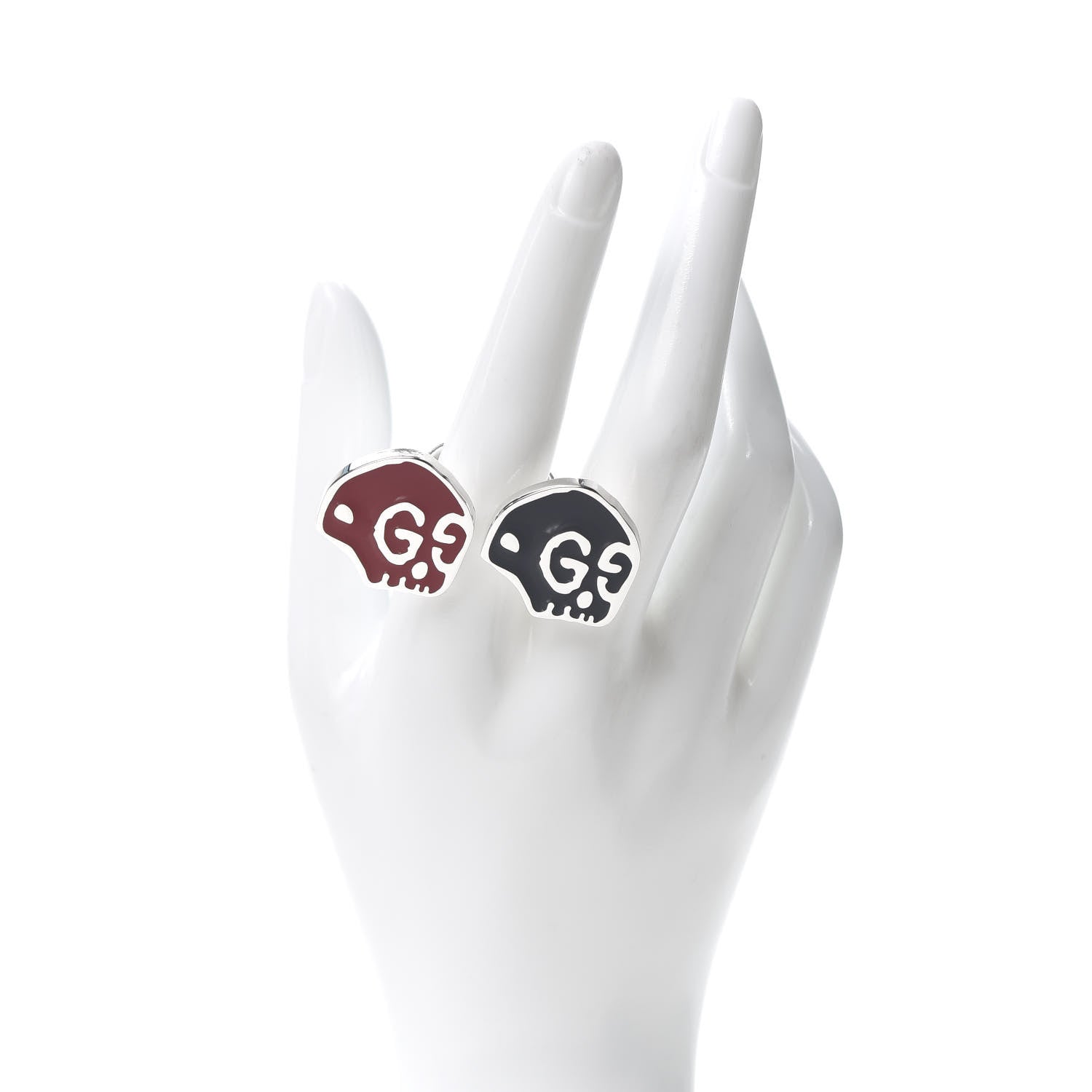 Gucci Sterling Silver Enamel GucciGhost Hamlet Skull Double Ring Black Red 59 8.75 2 of 7