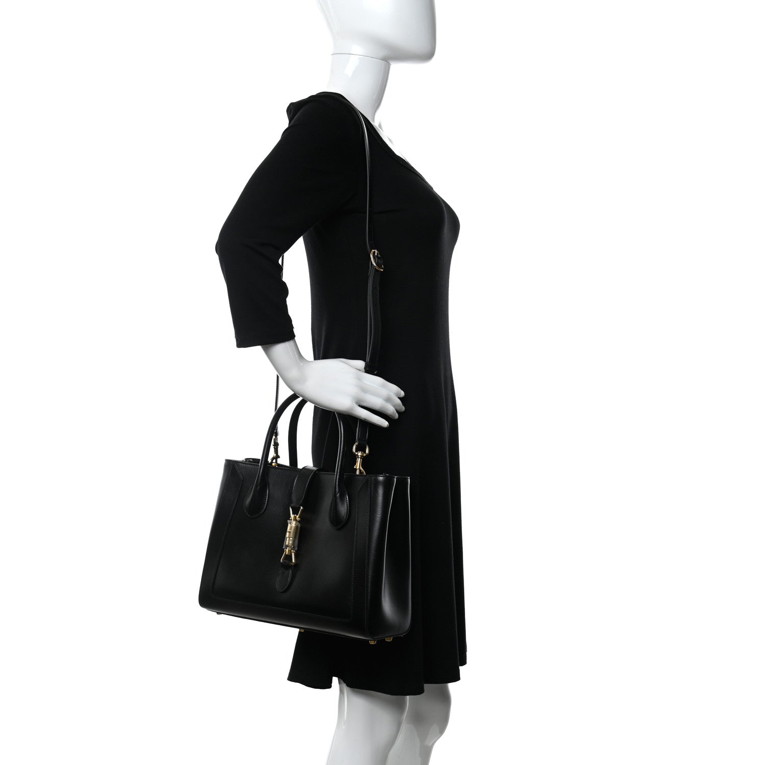 Gucci Boarded Plutone Calfskin Medium Jackie 1961 Tote Black 2 of 14