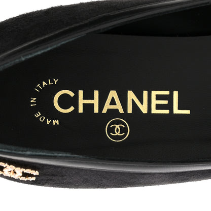 Chanel Suede Kidskin Lambskin Patent Calfskin Crystal CC Cap Toe Flats 40 Black 8 of 10