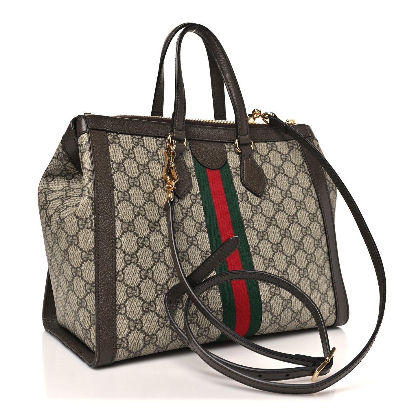 GG Supreme Monogram Web Medium Ophidia Tote Bag Brown