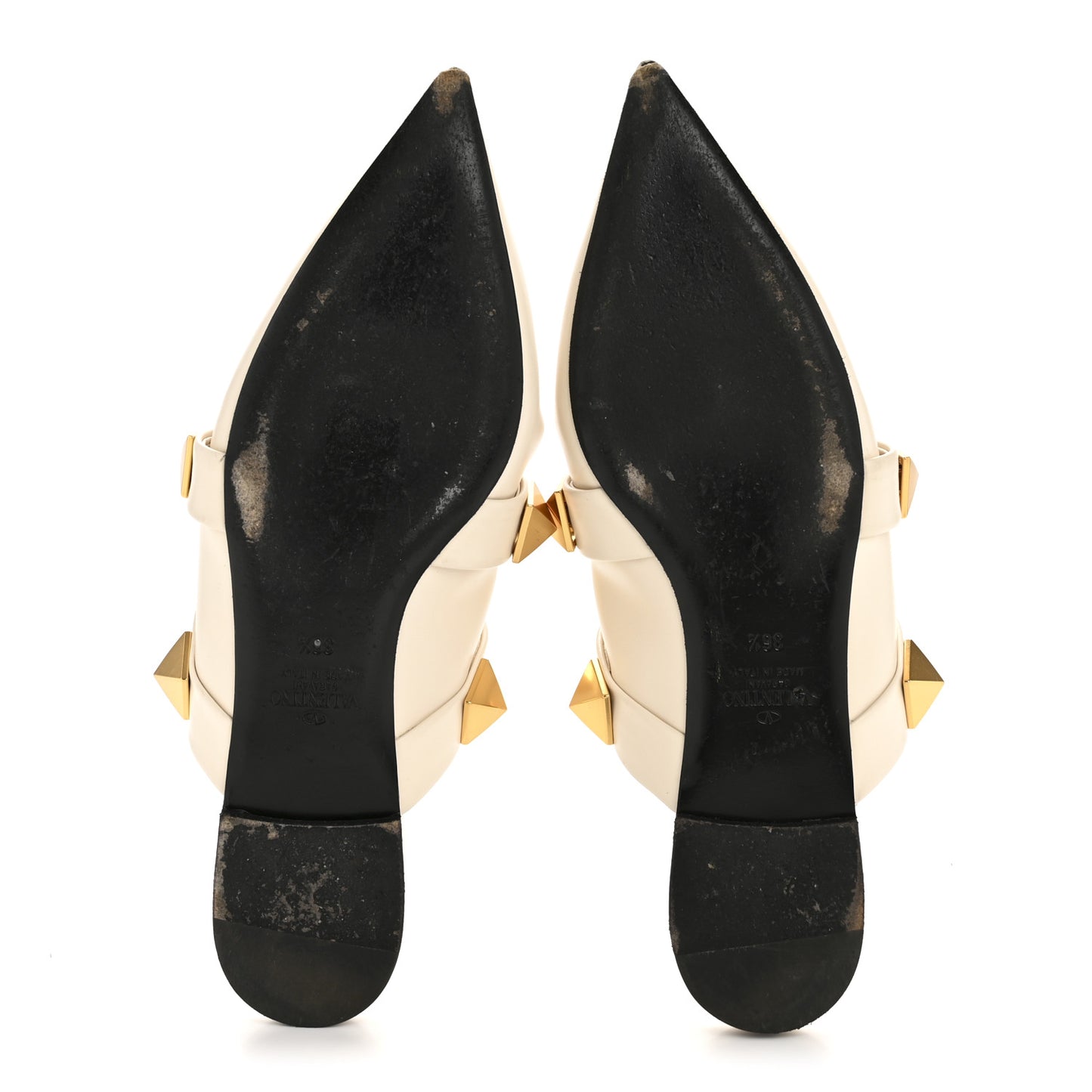 Calfskin Roman Stud Flat Mules 36.5 Light Ivory