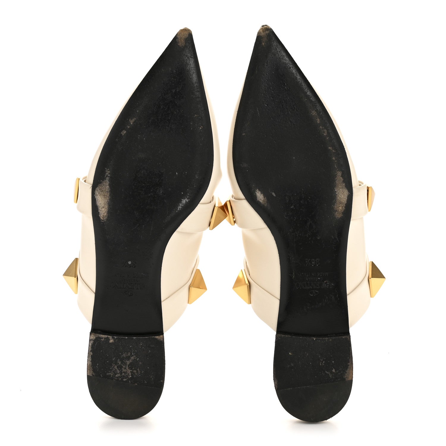 Valentino Garavani Calfskin Roman Stud Flat Mules 36.5 Light Ivory 6 of 12