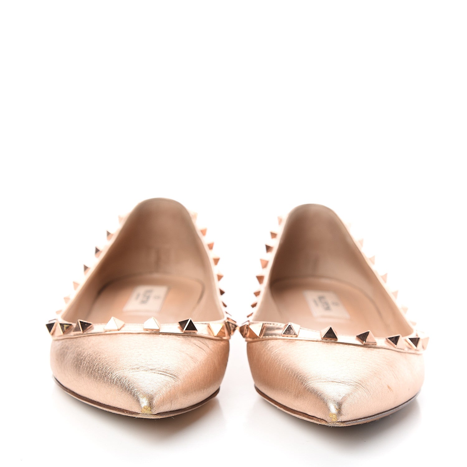Valentino Garavani Metallic Pebbled Calfskin Rockstud Ballerina Flats 37 Rame 2 of 8