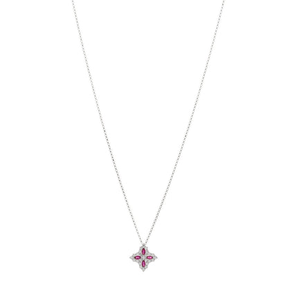 Roberto Coin 18K White Gold Diamond Ruby Princess Flower Pendant Necklace 2 of 7
