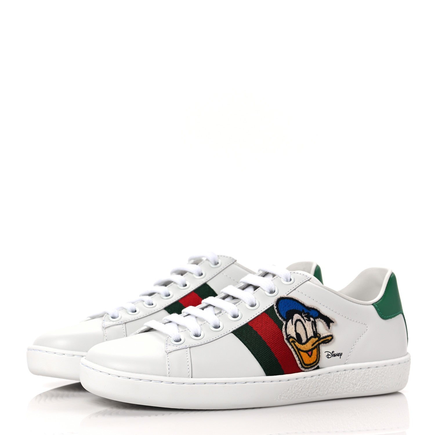Gucci X DISNEY Calfskin Miro Soft Web Donald Duck Womens Ace Sneakers 35 White New Shamarock 3 of 9