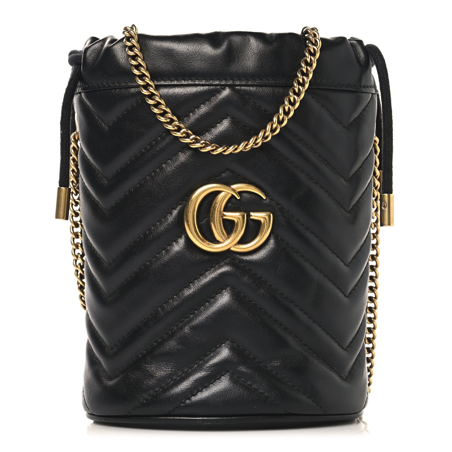 Gucci Calfskin Matelasse Mini GG Marmont 2.0 Bucket Bag Black 1 of 11