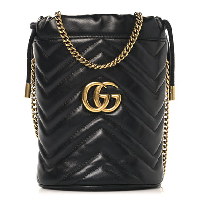 Gucci Calfskin Matelasse Mini GG Marmont 2.0 Bucket Bag Black 1 of 11