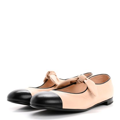 Chanel Lambskin Bow Mary Jane Flats 40.5 Beige Black 4 of 10