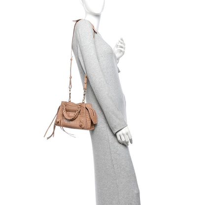 Balenciaga Shiny Supple Calfskin Crocodile Embossed Neo Classic Gold Hardware Mini City Nude Beige 2 of 9