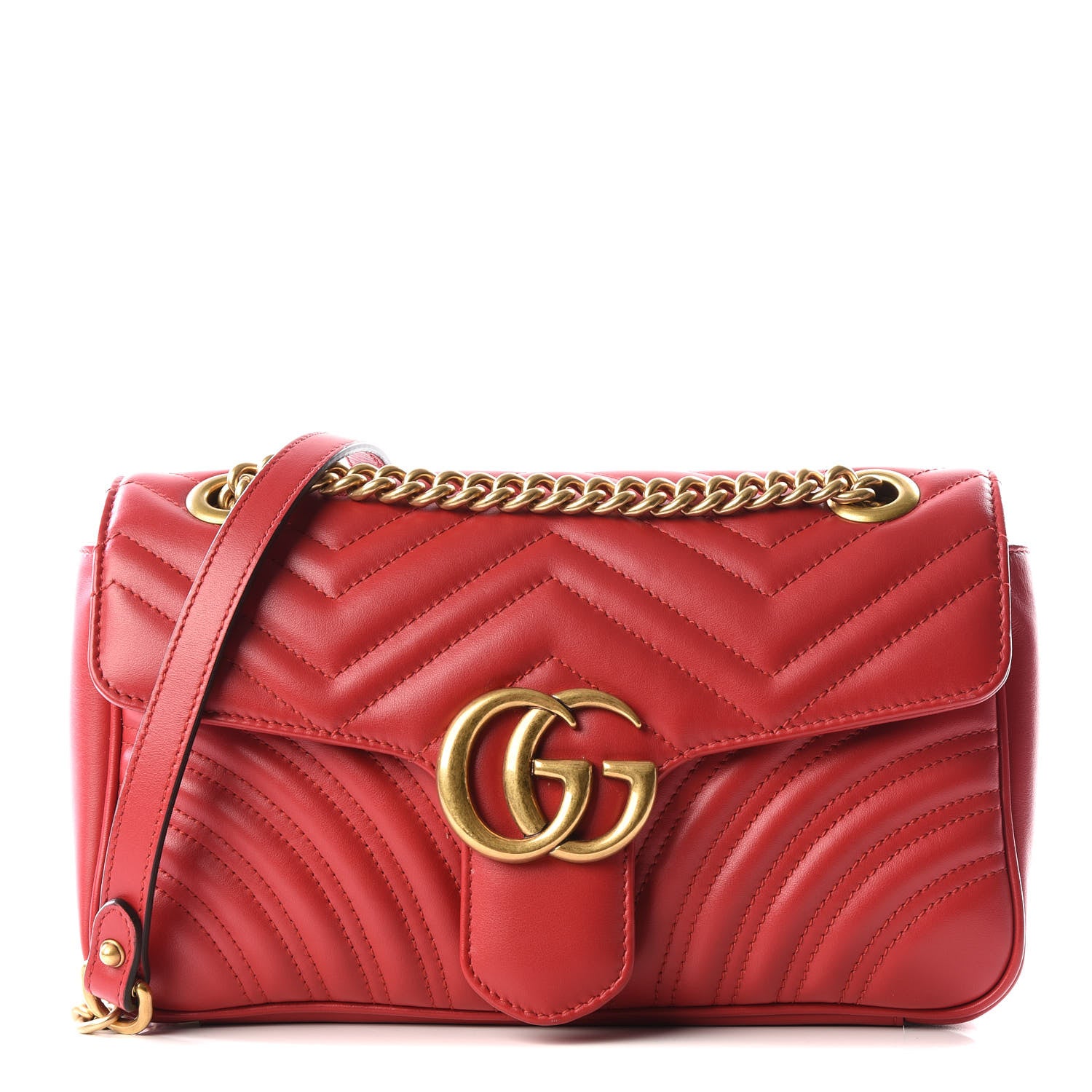 Gucci Calfskin Matelasse Small GG Marmont Shoulder Bag Hibiscus Red 1 of 10