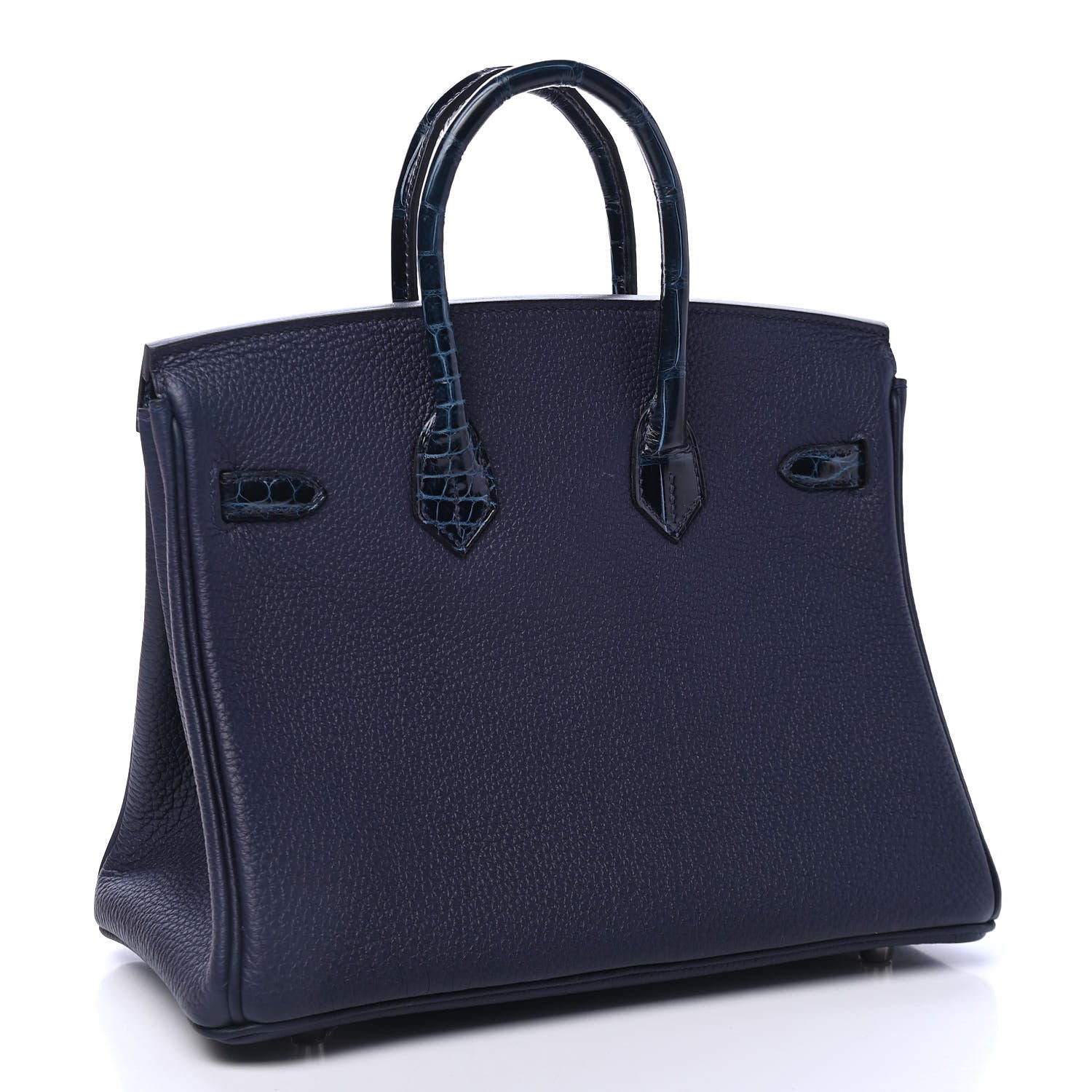 Hermes Togo Shiny Niloticus Crocodile Birkin Touch 25 Bleu Nuit Bleu Baltique 2 of 14