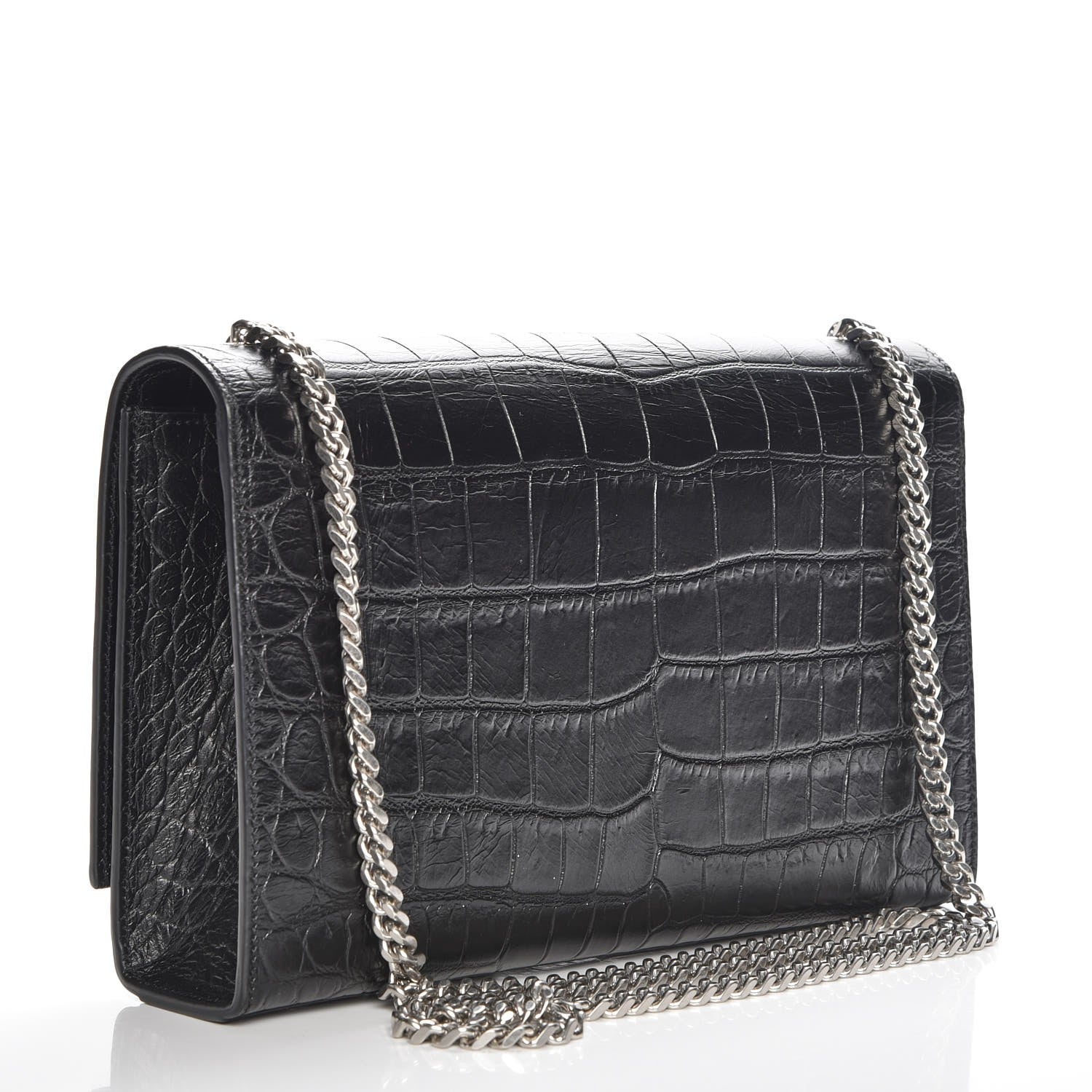 Saint Laurent Calfskin Crocodile Embossed Medium Classic Monogram Kate Tassel Satchel Black 3 of 6