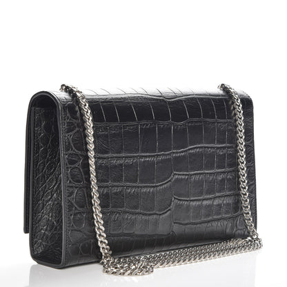 Saint Laurent Calfskin Crocodile Embossed Medium Classic Monogram Kate Tassel Satchel Black 3 of 6