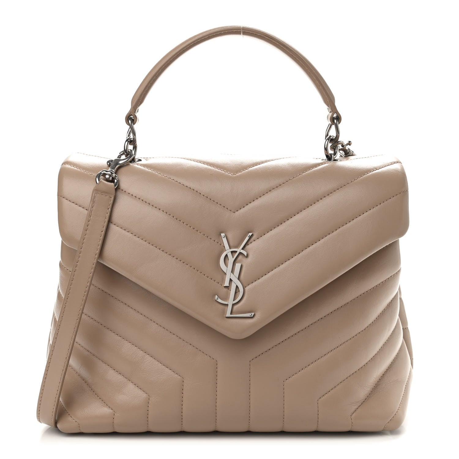 Saint Laurent Calfskin Y Quilted Monogram Medium Loulou Satchel Dark Beige 1 of 9