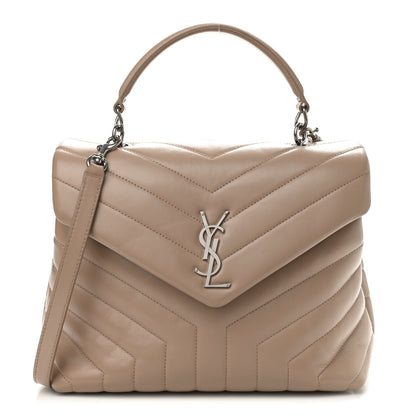 Saint Laurent Calfskin Y Quilted Monogram Medium Loulou Satchel Dark Beige 1 of 9