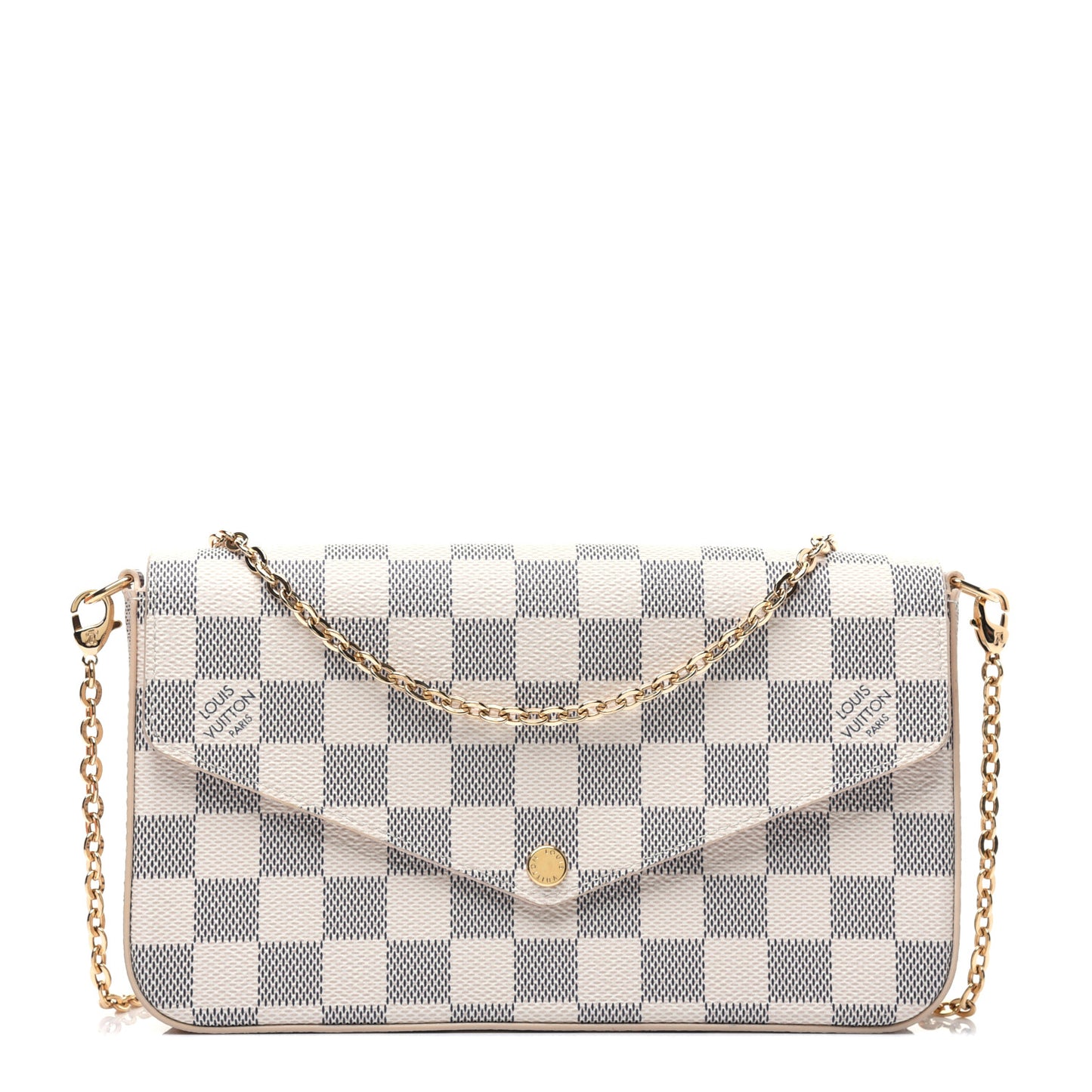Damier Azur Pochette Felicie Chain Wallet Rose Ballerine