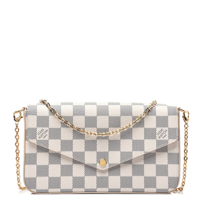 Louis Vuitton Damier Azur Pochette Felicie Chain Wallet Rose Ballerine 1 of 14