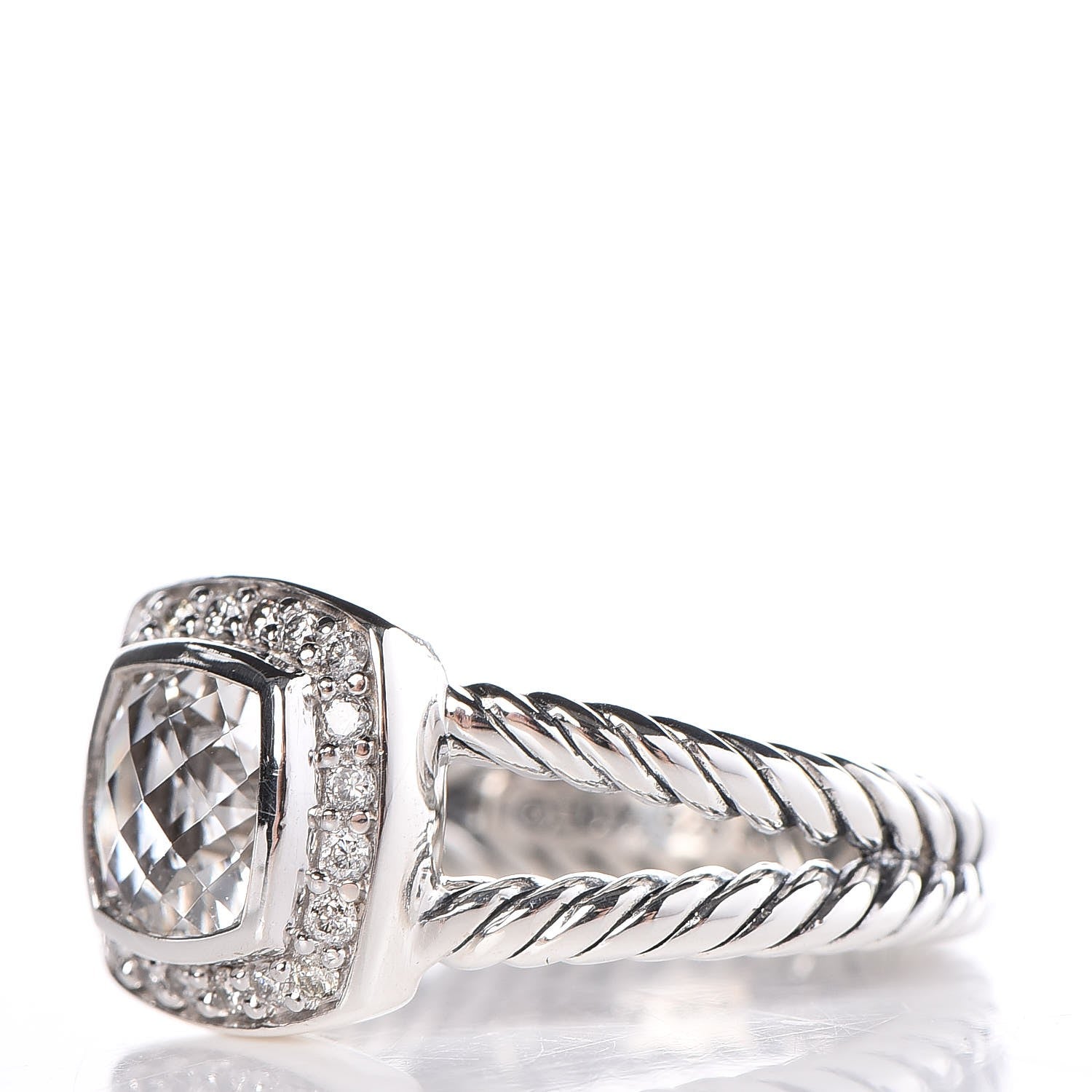 David Yurman Sterling Silver Diamond White Topaz 7mm Petite Albion Ring 52 6 3 of 5