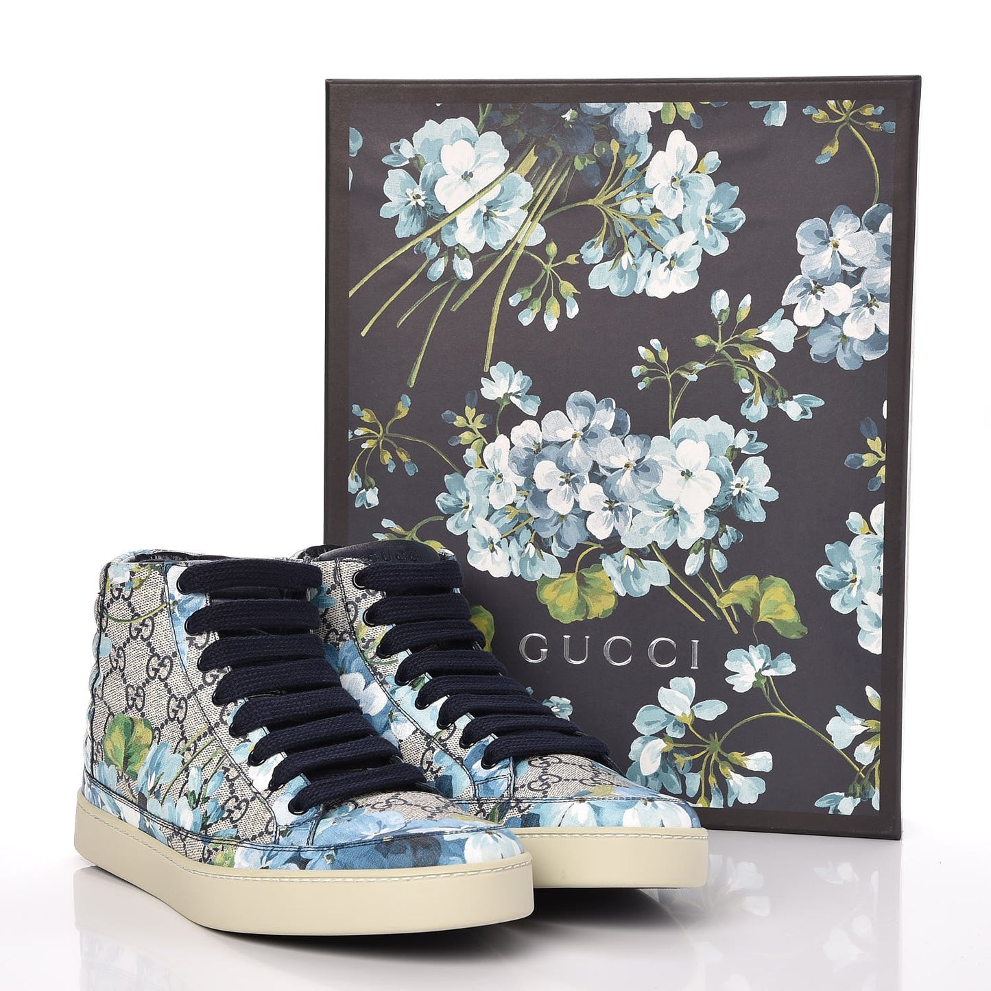 GG Supreme Monogram Blooms Mens High Top Sneakers 9.5 Beige Blue