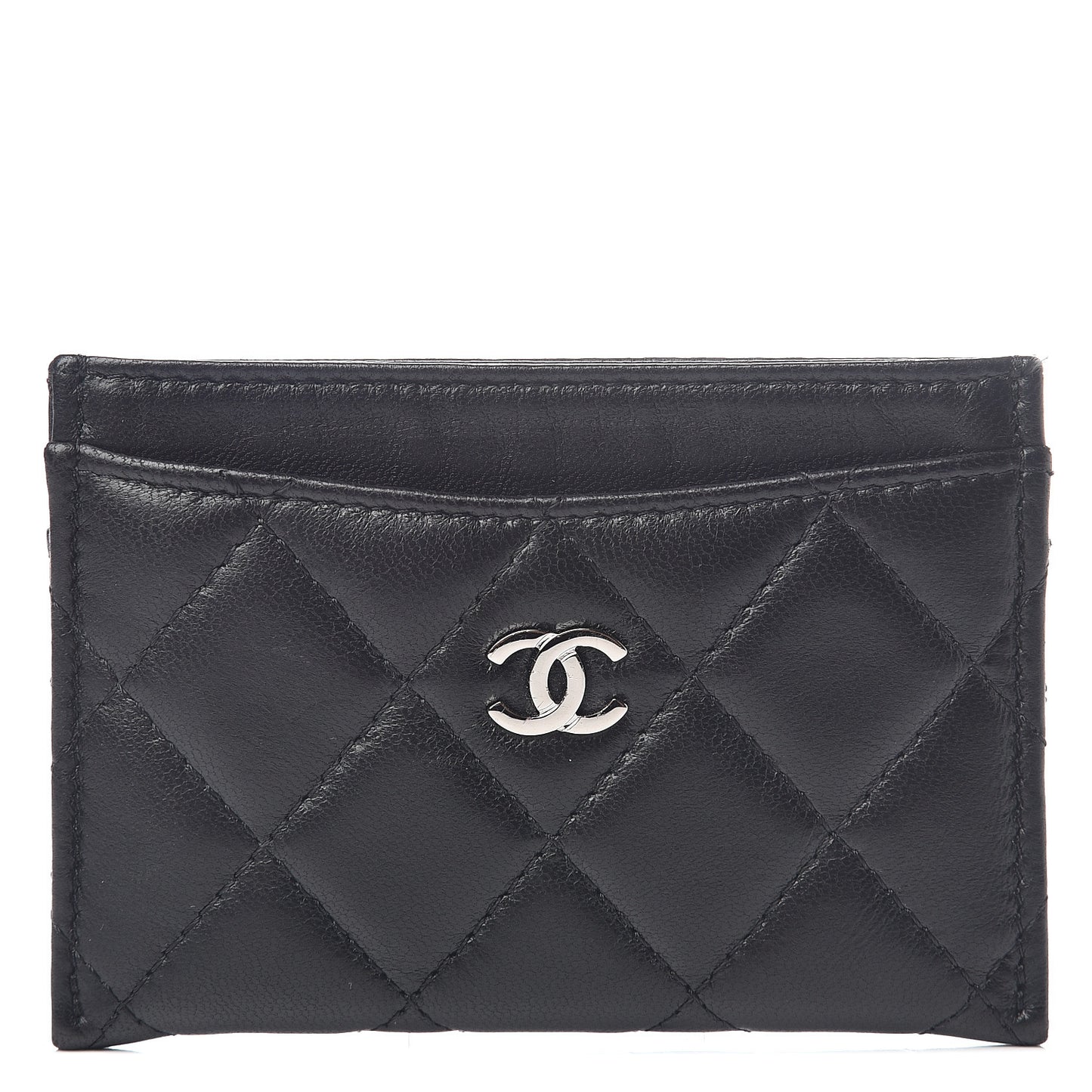 Lambskin Quilted Card Holder Black