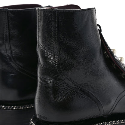 Chanel Crackled Calfskin Velvet Pearl Combat Short Boots 36.5 Black 5 of 8