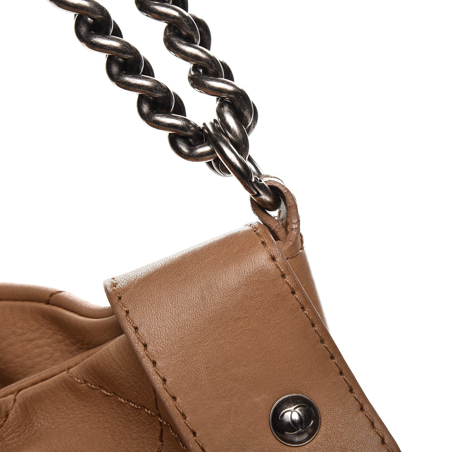 Calfskin Stitched Double Zip Hobo Beige