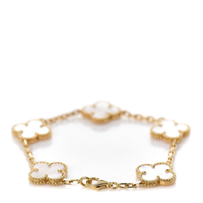 Van Cleef & Arpels 18K Yellow Gold Mother of Pearl 5 Motifs Vintage Alhambra Bracelet 3 of 5