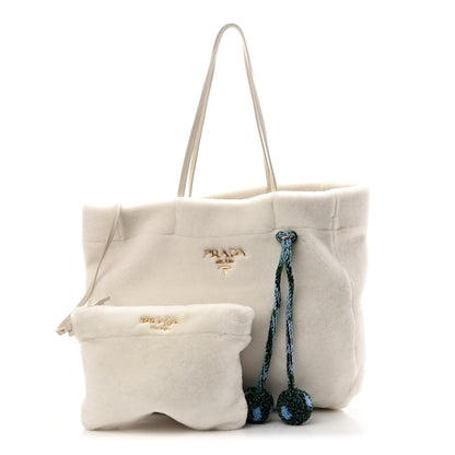 Prada Shearling Saffiano Shoulder Bag White 1 of 10