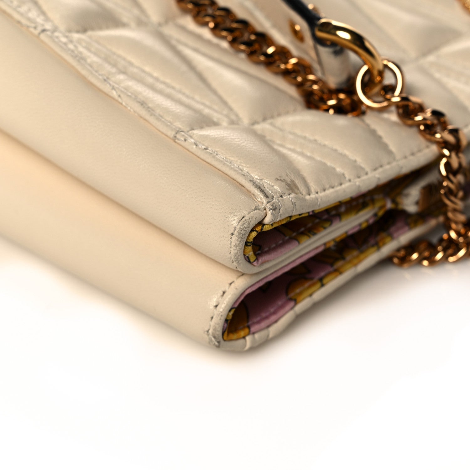 Versace Nappa Barocco Quilted Virtus Chain Shoulder Bag Ecru 12 of 19