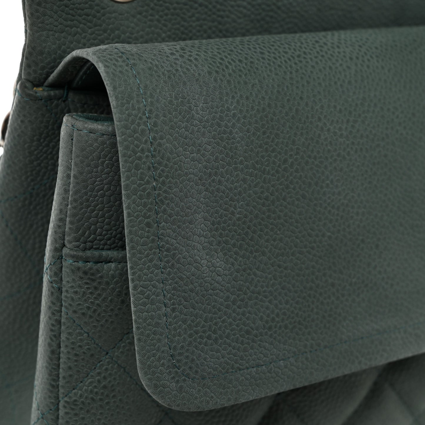 Iridescent Caviar Quilted Jumbo Double Flap Green