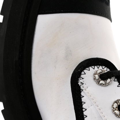 Chanel Fabric Grosgrain Quilted Cap Toe Lace Up Combat Boots 40 White Black 10 of 12