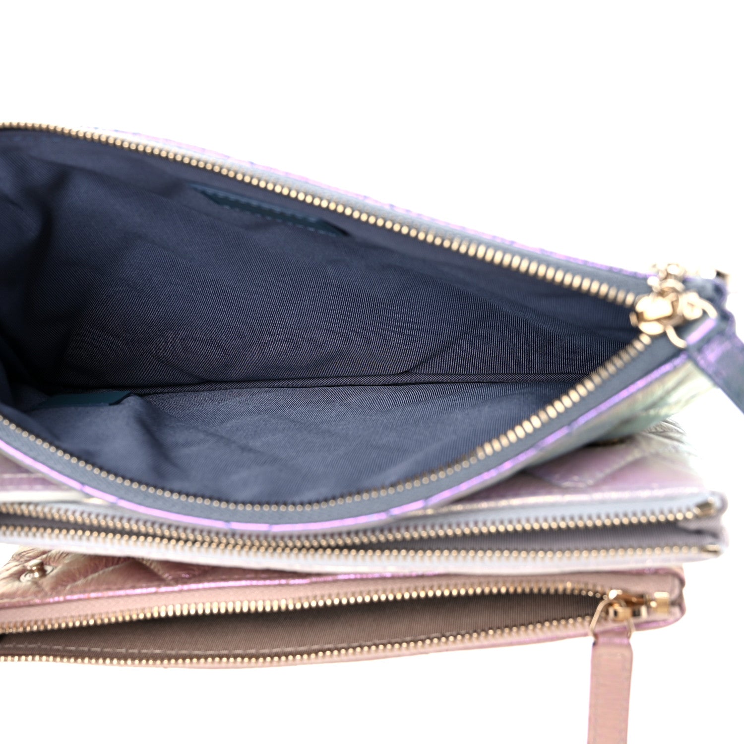 Chanel Iridescent Crumpled Calfskin Trio Cosmetic Case Blue Pink Ivory 5 of 12