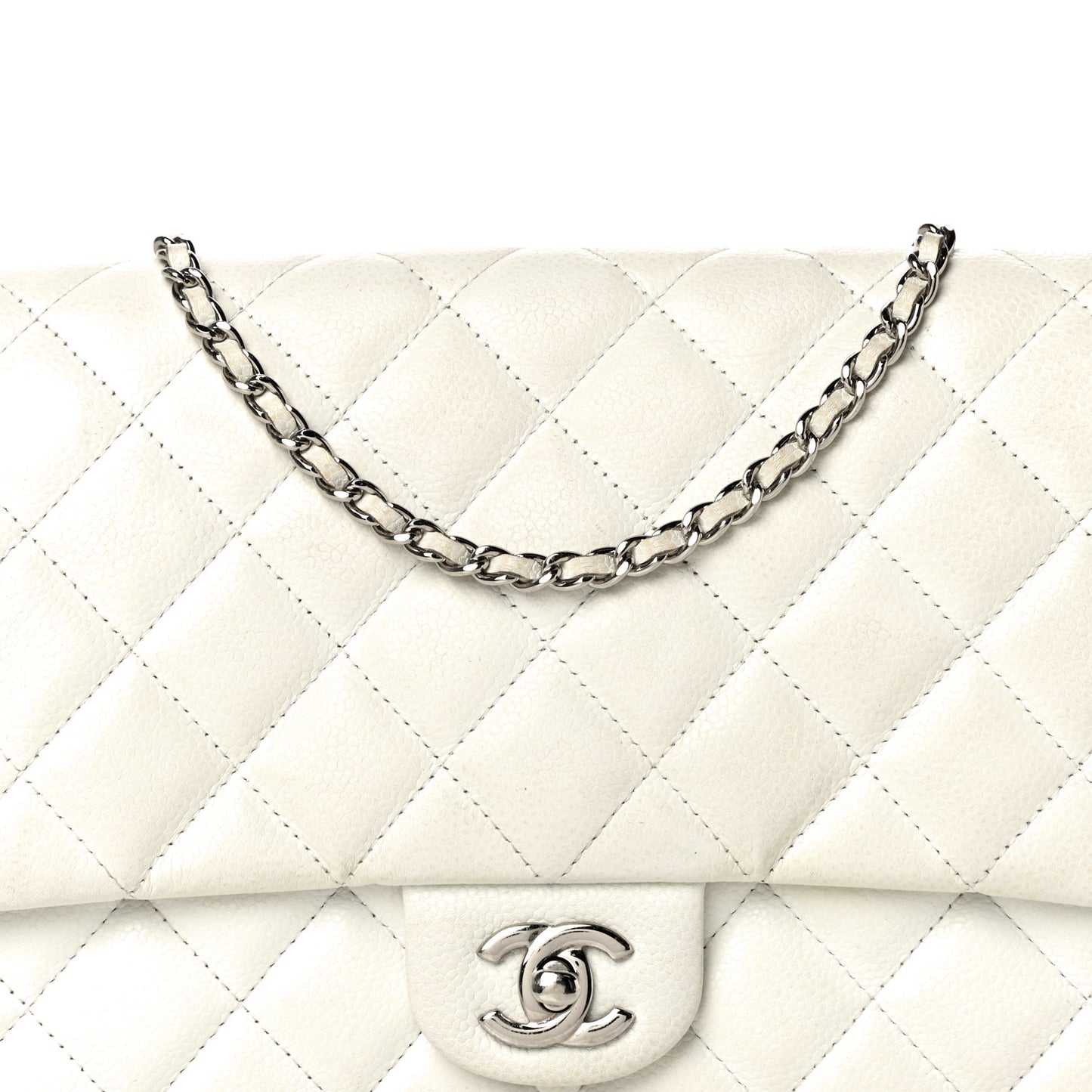 Caviar Quilted Clutch With Chain Flap White