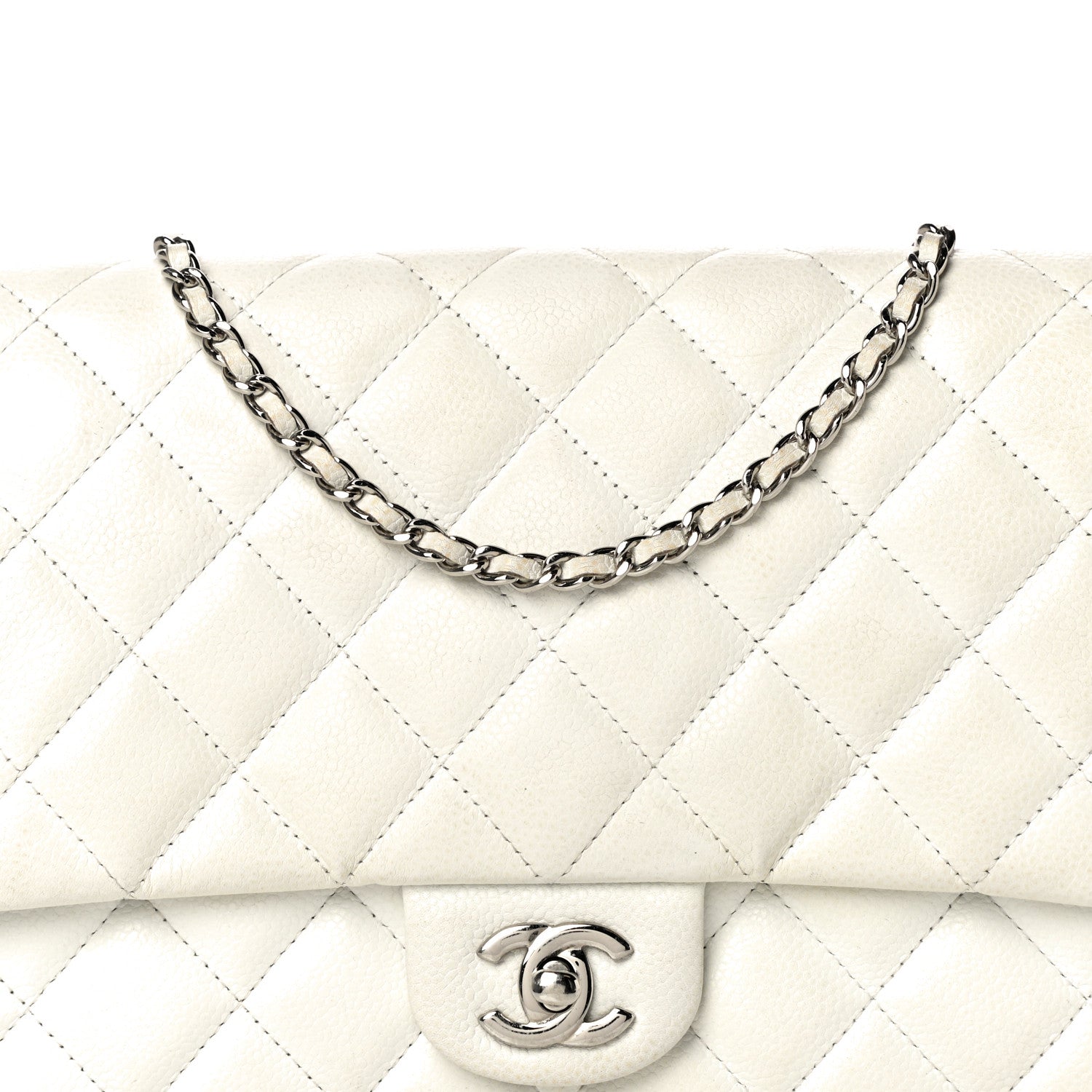 Chanel Caviar Quilted Clutch With Chain Flap White 8 of 21