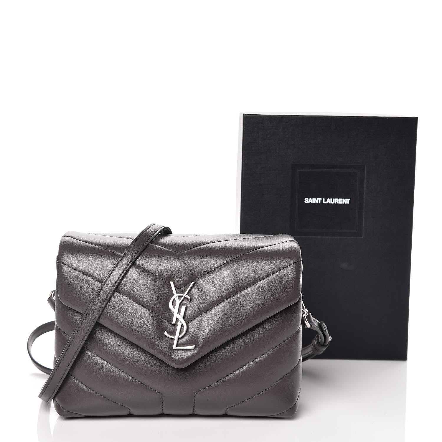 Saint Laurent Calfskin Y Quilted Monogram Toy Loulou Crossbody Bag Asphalt 12 of 12