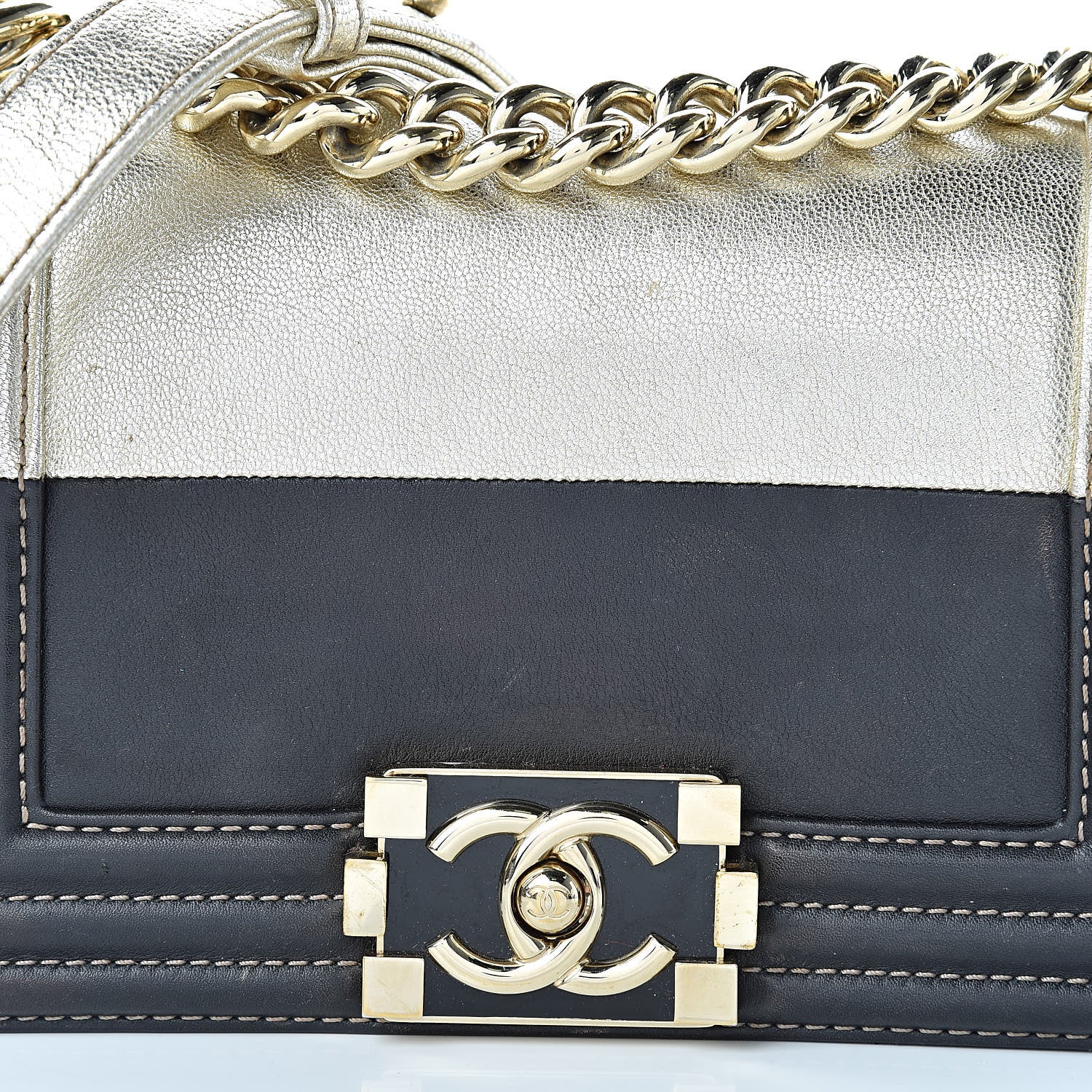 Chanel Metallic Goatskin Calfskin Small Boy Flap Gold Black 8 of 12
