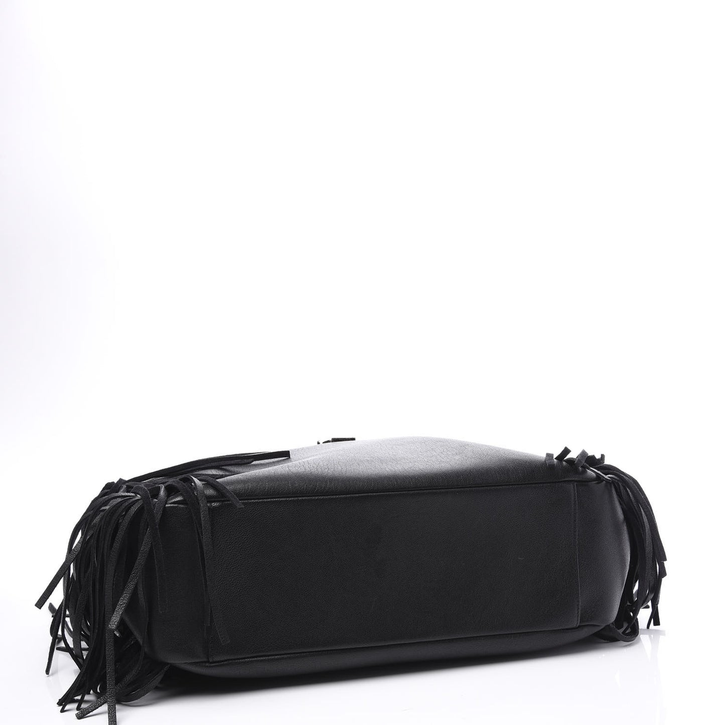 Calfskin Fringe Monogram Shopping Tote Black