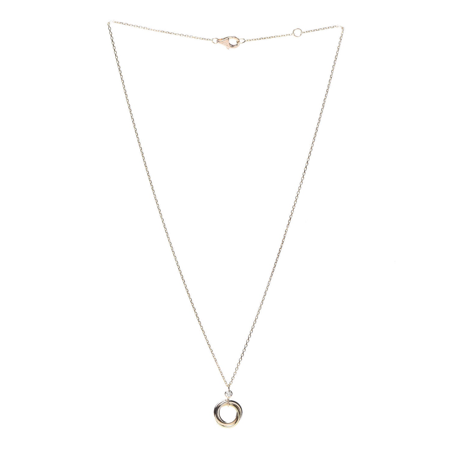 18K Pink Yellow White Gold Diamond Trinity Pendant Necklace