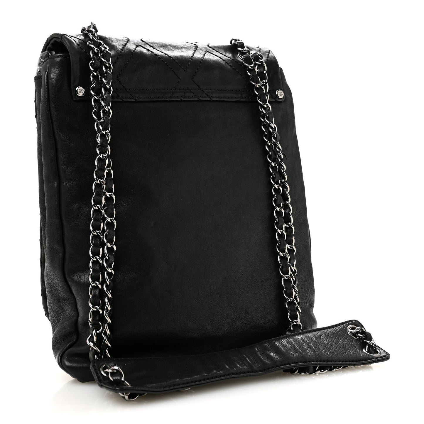 Calfskin Diamond Stitch Large Messenger Black