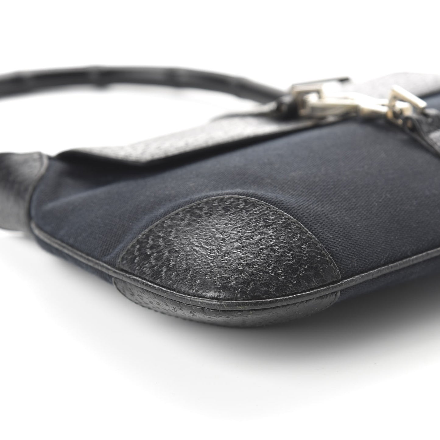 Calfskin Bamboo Handle Jackie O Hobo Black