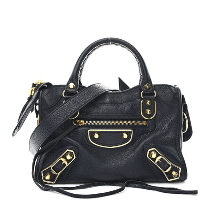 Balenciaga Chevre Gold Metallic Edge Hardware Mini City  Bleu Nuit Dark Sea 1 of 11
