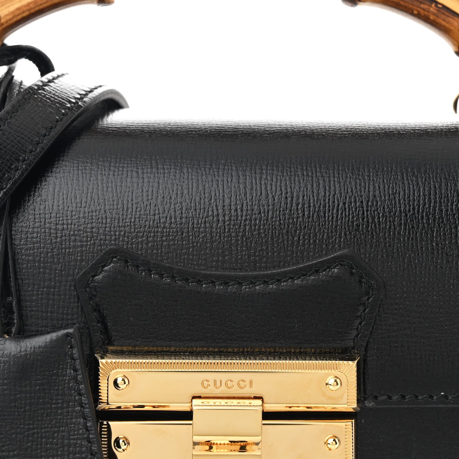Gucci Calfskin Small Padlock Bamboo Shoulder Bag Black 8 of 12