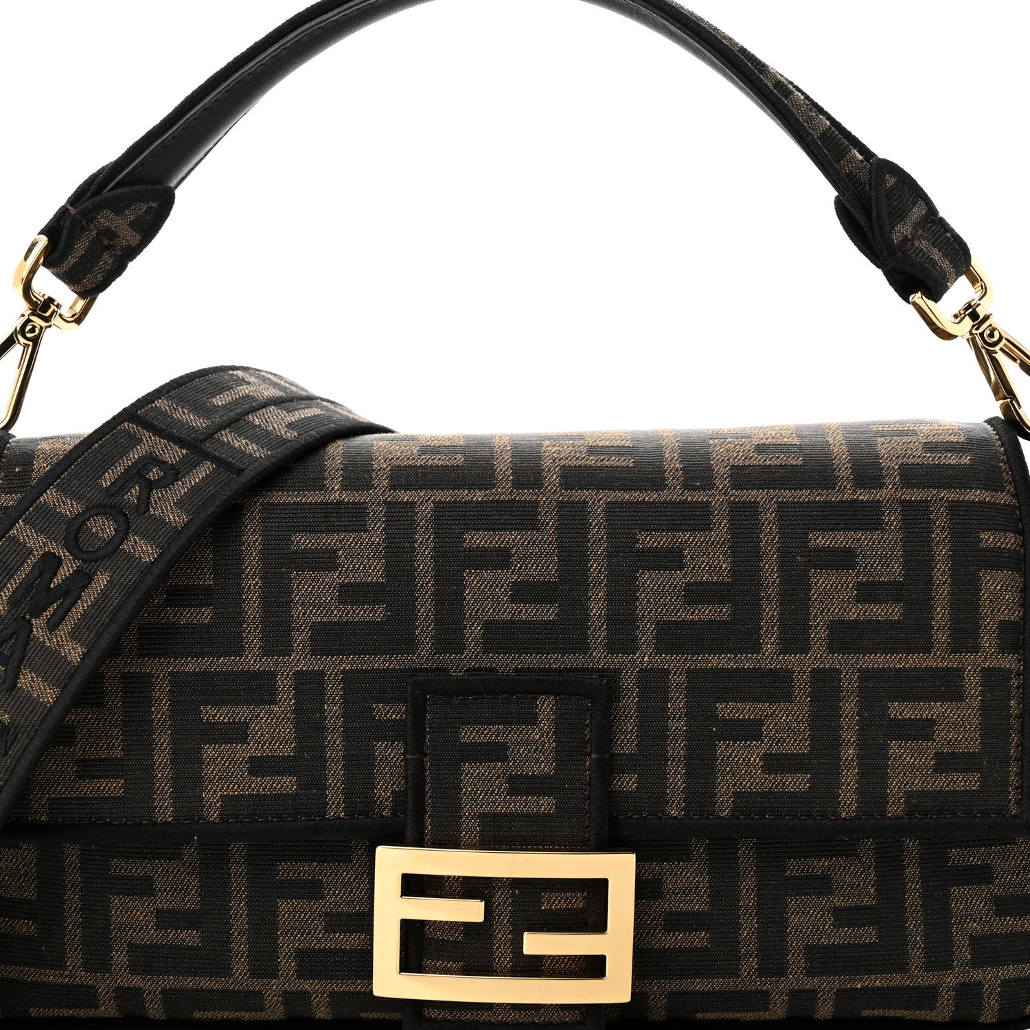 Fendi Fabric Jacquard FF 1974 Medium Baguette Tobacco Moro Black 7 of 9