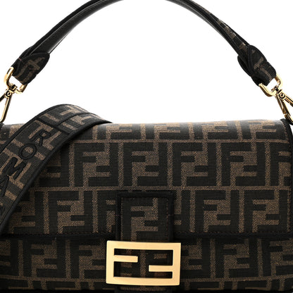 Fendi Fabric Jacquard FF 1974 Medium Baguette Tobacco Moro Black 7 of 9