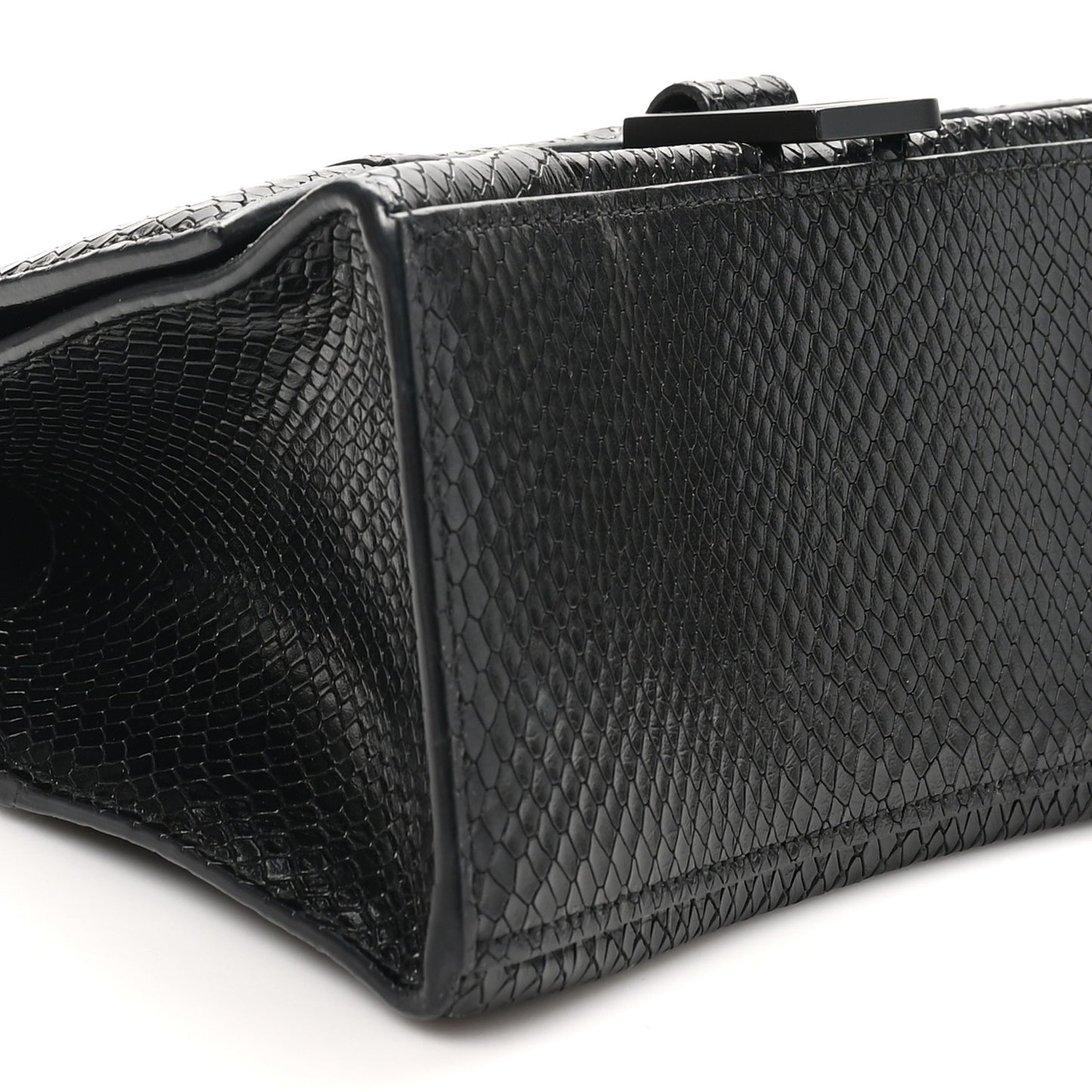 Matte Calfskin Snake Embossed Tonal B Small Hourglass Top Handle Bag Black