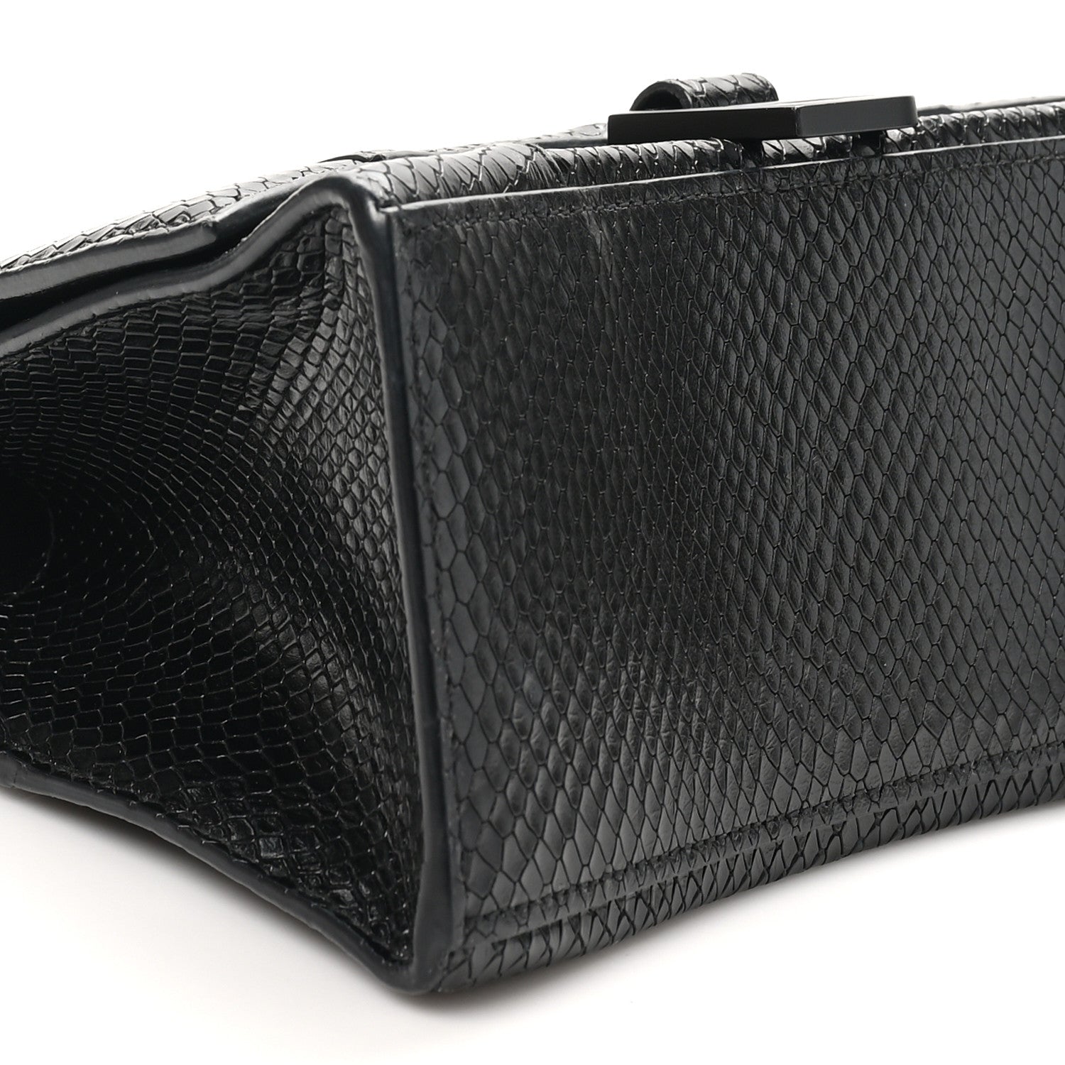 Balenciaga Matte Calfskin Snake Embossed Tonal B Small Hourglass Top Handle Bag Black 9 of 10