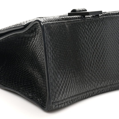 Balenciaga Matte Calfskin Snake Embossed Tonal B Small Hourglass Top Handle Bag Black 9 of 10