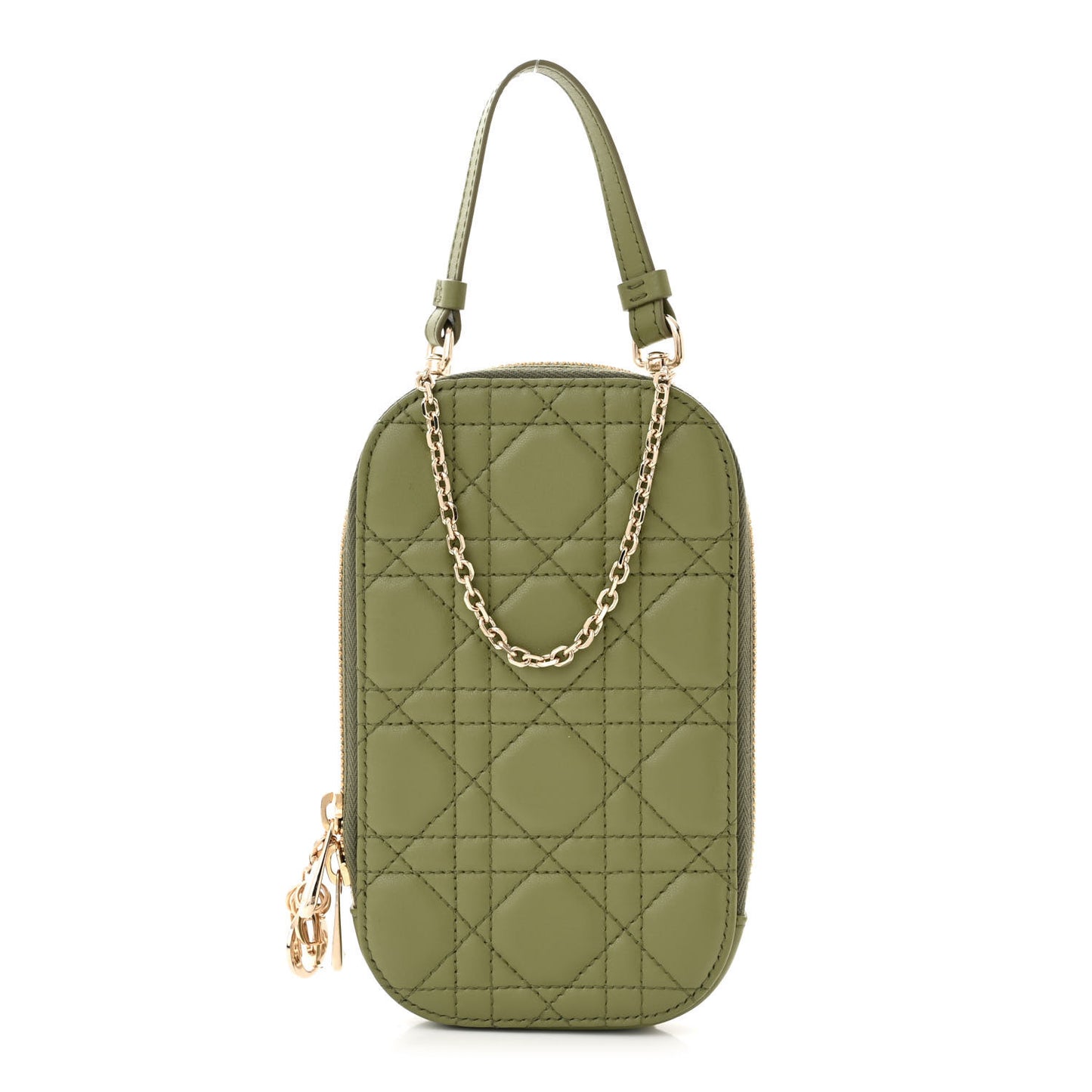 Lambskin Cannage Lady Dior Phone Holder Green