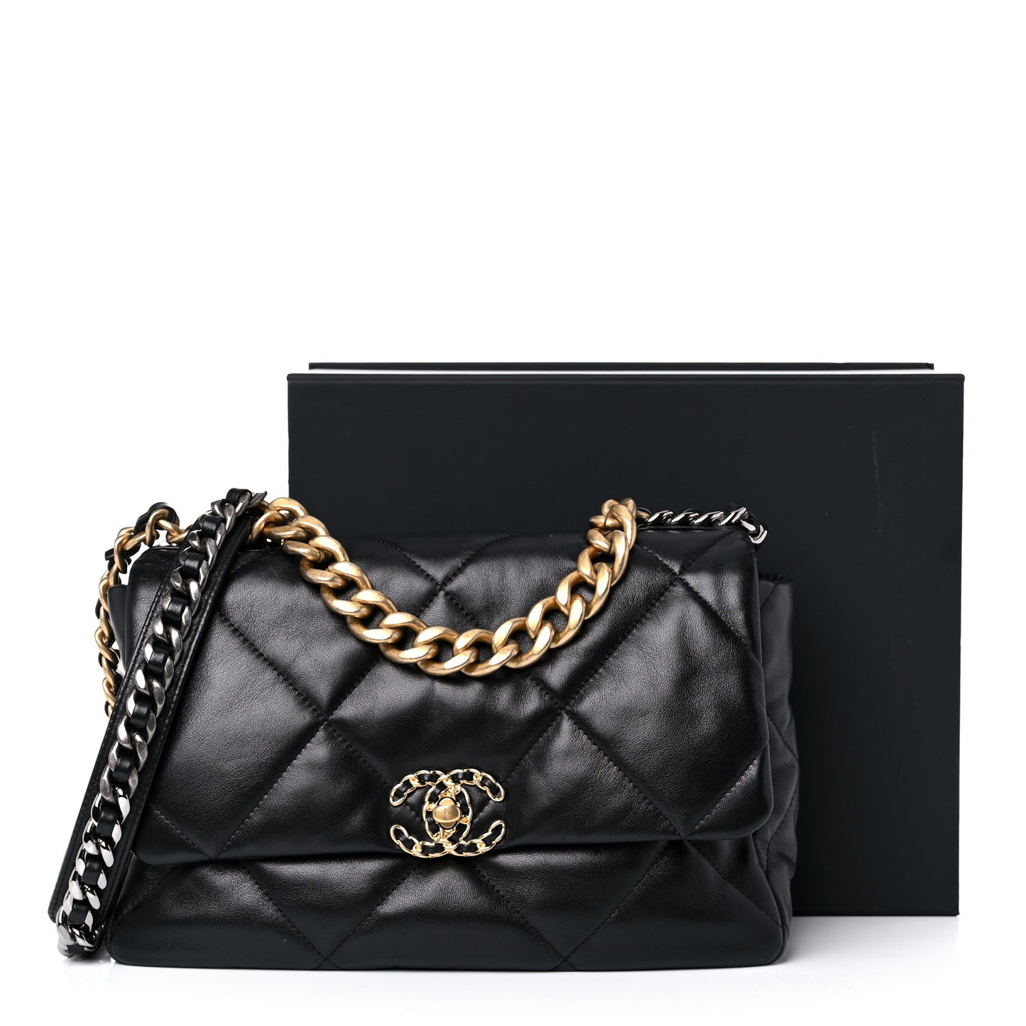 Lambskin Quilted Large Chanel 19 Flap Black