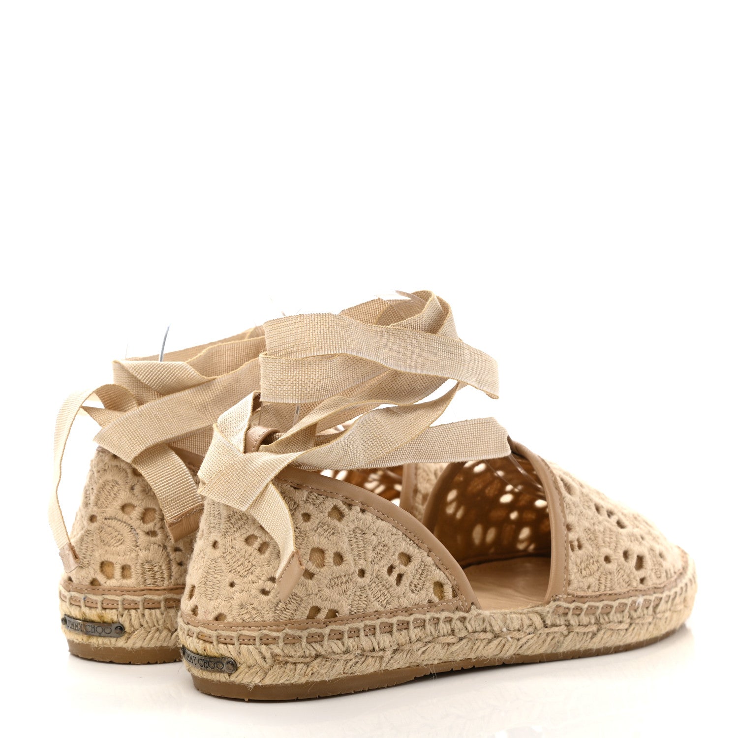 Jimmy Choo Embroidered Lace Dolphin Espadrille Flats 37.5 Nude 4 of 8